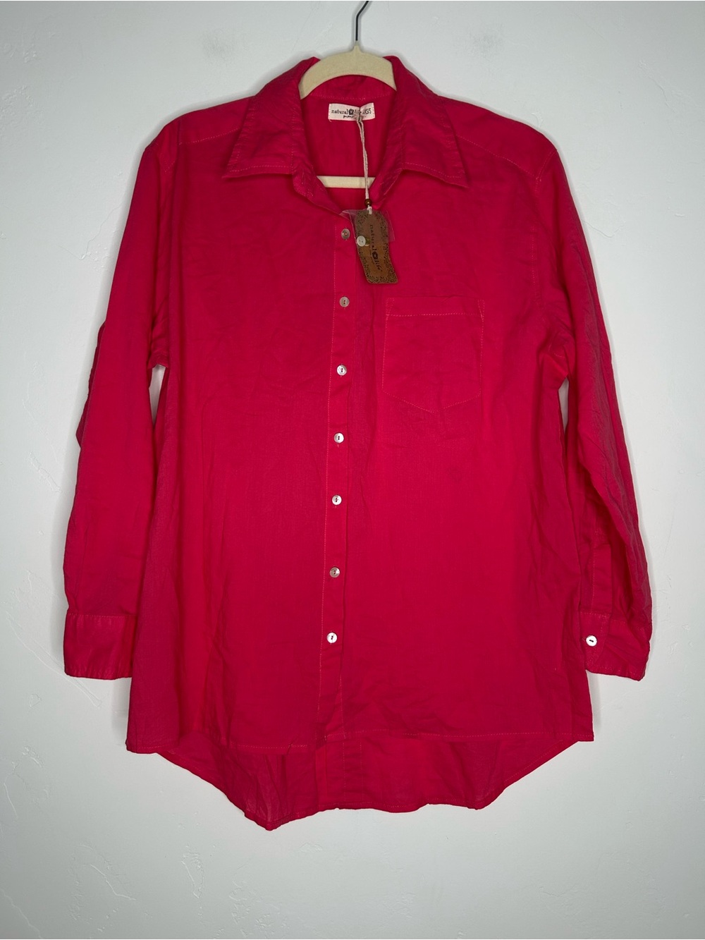NATURAL LIFE Coral Pink Button-Up Cotton‎ Long Sleeve Shirt Size XS/Small NWT